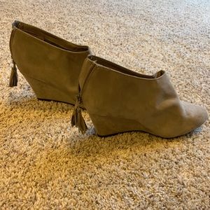 Never worn short tan booties size 9.